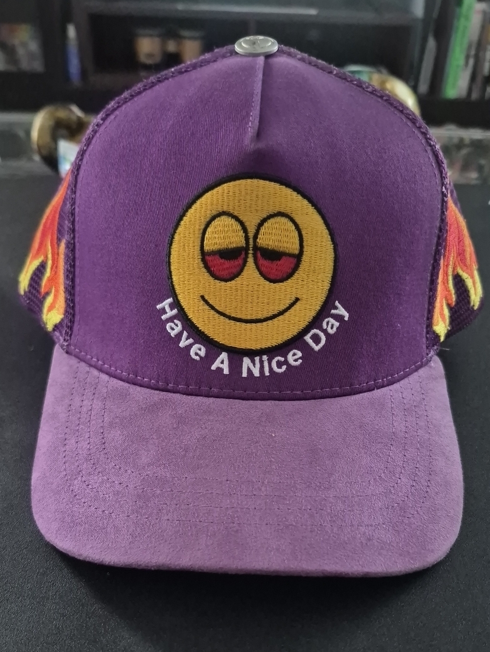 Have A Nice Day Purple Smiley Trucker Hat
